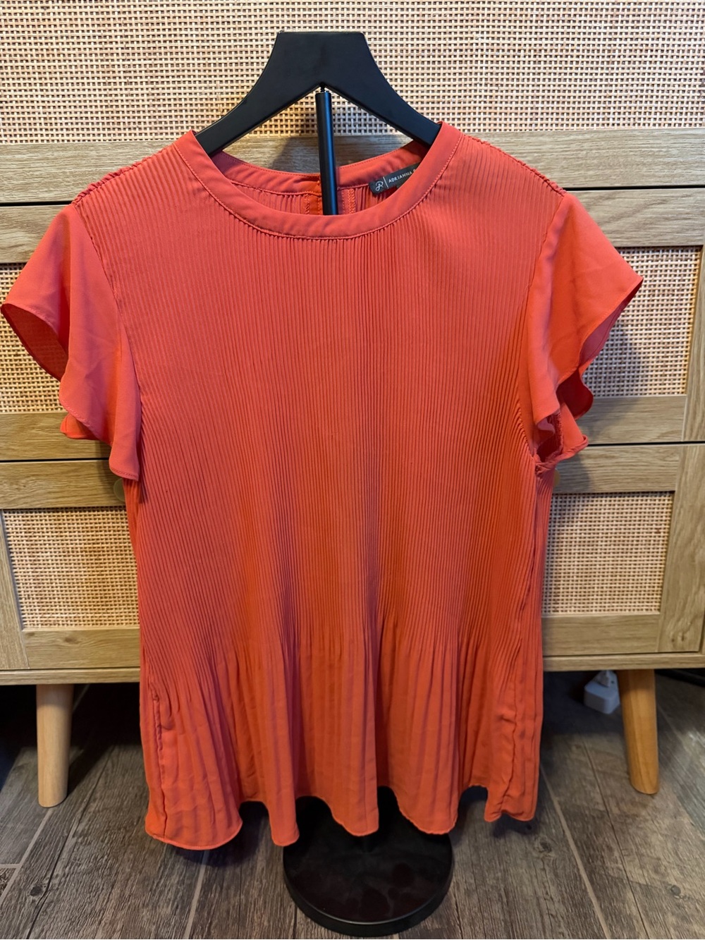 Adrianna Papell Rust Pleated Flutter Sleeve Top